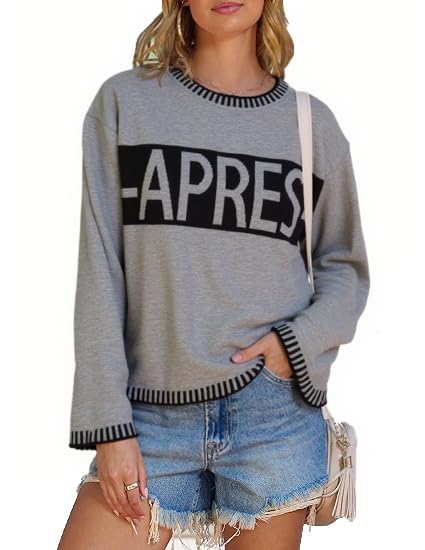 Image of Sweaters for Women Crewneck Long Sleeve Contrast Pullover Graphic Chic Stitch Style Sweater Pullover Jumper Tops
