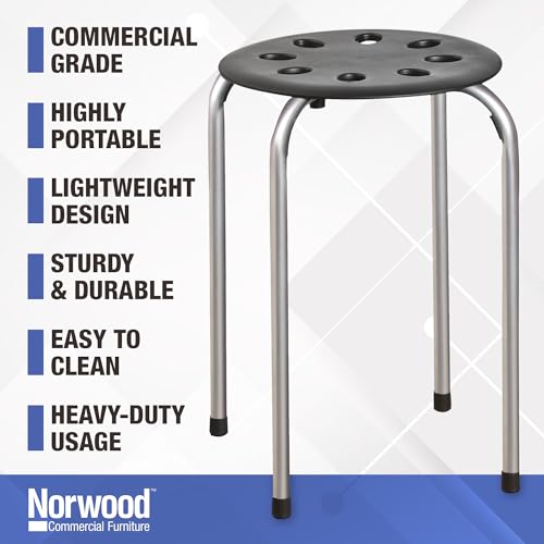 Image of Norwood Commercial Furniture Stacking Stools for Kids and Adults, 17.75 inch Standard Height Portable Nesting Office and Classroom Stools, Black /Silver, Pack of 5