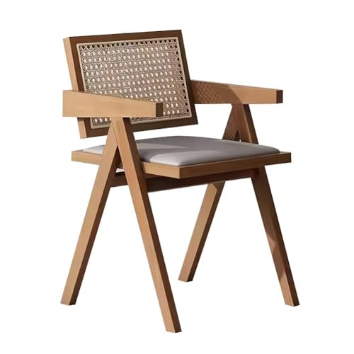 KASABULAC ダイニングチェア ラタンチェア 籐編み 木製 椅子 無垢材シングル 食卓チェア 肘掛け付 背もたれ付き 食卓椅子 書斎 オフィス ダイニング リビング用 イエロー 簡単組立