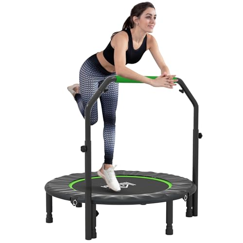 HOMCOM Trampolín de Fitness Adultos Ø102 cm, Cama Elástica Plegable con Mango Ajustable de 4 Niveles, Marco de Acero, para Entrenamiento Piernas, Cuerpo en Hogar, Oficina, Gimnasio, Negro y Verde