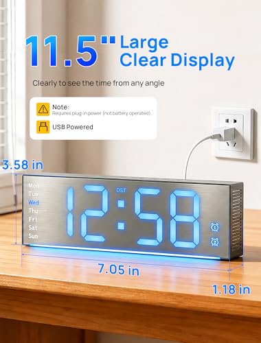 MASHI 11.5" Digital Wall Clock with Alarm,Timer,Remote Control,Auto-Dimming - Image 2