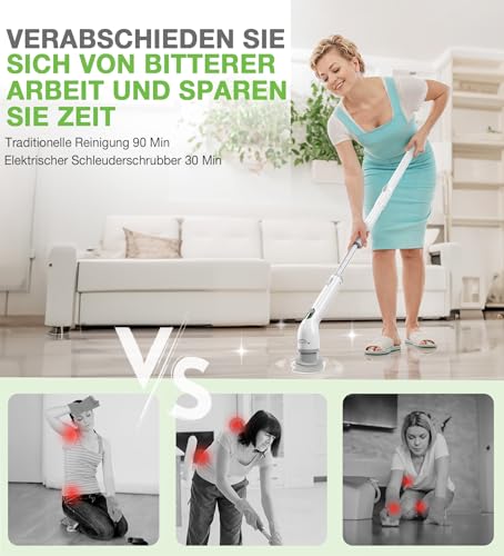 Elektrische Reinigungsbürste mit 4 Aufsätzen, 400 U/min Turbo, Teleskopgriff & 2500mAh Akku – Bad, Küche, Fliesen, Auto, Fugen – Kabellos & wasserdicht