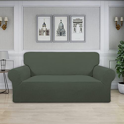 Image of Easy-Going Stretch Oversized Loveseat Slipcover 1-Piece Sofa Cover Furniture Protector Couch Soft with Elastic Bottom for Kids Polyester Spandex Jacquard Fabric Small Checks Olive Green