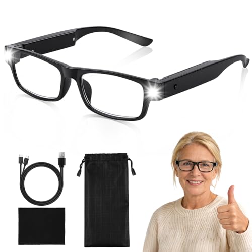APXEL 300% Magnifying Glasses with Light, USB Rechargeable LED Magnifying Eyewear, Hands-Free Magnifier Spectacles Head Magnifier Eyeglasses for Reading Sewing Close Work Jewellers Arts Crafts