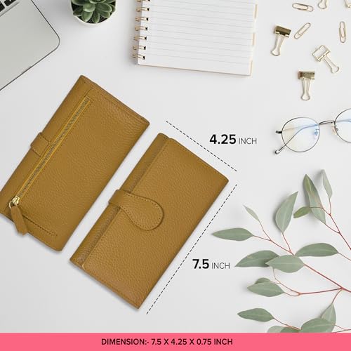 Image of Real Leather Women Wallet Leather with RFID Blocking -Trifold Card Holder Designer Ladies Clutch with ID Window Wallets