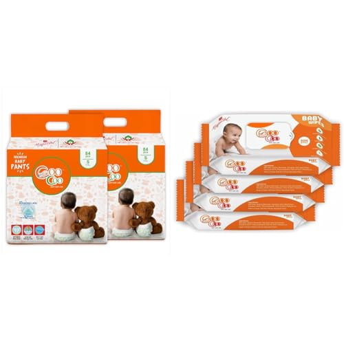 CooCoo Baby Diaper Small S(168 Count) & Baby Wipes(320 Count) Combo