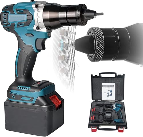 Juego de herramientas de remache inalámbricas, remachadora automática de tuercas con batería de 26 V 5200 mAh, cargador y funda de transporte, tamaño M3-M12, solución de remachado portátil y fácil de