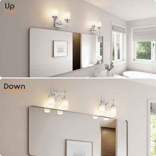 Image of Bathroom Light Fixtures Brushed Nickel Vanity Lights with White Frosted Glass Shade, Double Wall Lamps for Mirror Kitchen Living Room Porch T001BR-L2