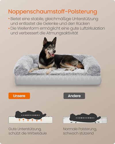 Feandrea FluffyHug Hundebett, Hundekissen Größe XL, Hundematte für mittelgroße und große Hunde, Hundesofa Noppenschaumstoff, Bezug abnehmbar und waschbar, 106 x 76 x 16 cm, Ombré-Grau PGW233G01V1