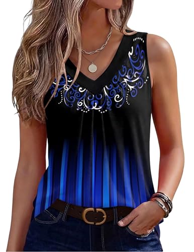Image of Zeagoo Womens Tank Tops Summer Sleeveless Loose Fit Tops V Neck Pleated Shirts Basic Tees Dressy Casual Trendy Clothes