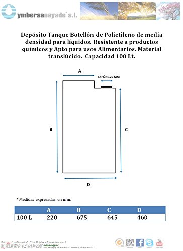 Depósito Tanque Botellón de Polietileno translúcido para líquidos con tapón. Capacidad 100 Lt