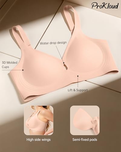 Image of ProKloud Bras for Women No Underwire Wireless Jelly Bras Full Coverage Seamless Push Up Bralettes Support Tshirt Bra