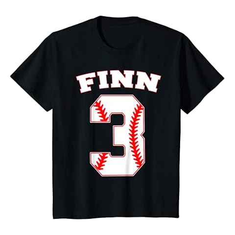 Youth Finn Baseball Name Three Years 3rd Birthday Number Boys T-Shirt Cover