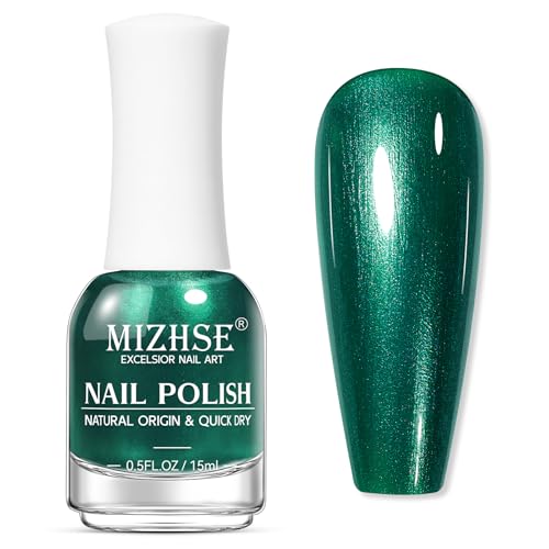 MIZHSE Pearlescent Green Nail Polish, Quick Dry Pearl Nail Polish, Air Fast Drying 15ml Nail Lacquer Non Gel Oil-based Nail Art Manicure Home DIY