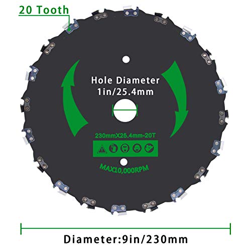 CZS 9 Inch 20T Chainsaw Tooth Brush Blades for Cutter, Trimmer, Weed Eater, Lawnmower (2 Pack Different Adapter Kit Included)