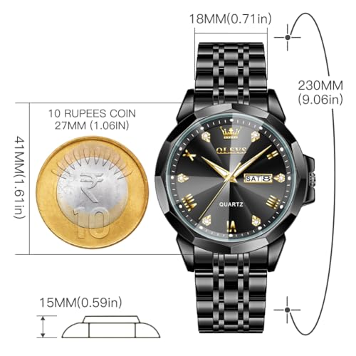 Image of OLEVS Mens Watches Analog Quartz Original Perfume Watch for Man Diamond Stainless Steel Waterproof Calendar Stylish Business Men's Branded Watches