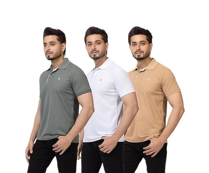 Image of Regular Fit Half Sleeve Soft and Comfortable Solid Polo T-Shirt for Mens (Pack of 3)