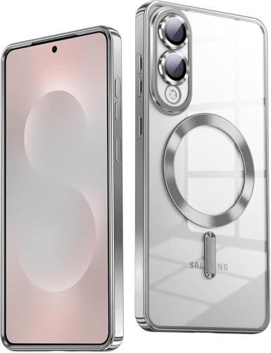 Image of VONZEE Clear Logo Electroplating Transparent Case for Samsung Galaxy S25 Edge 5G, Magnetic Plating [Support for MagSafe Charger] Electroplate TPU Cover - Grey