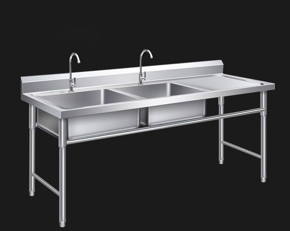 Lavello da cucina commerciale in acciaio inox – 1/2/3 vani, EN 1.4301 o 1.4372, in acciaio, preparazione degli alimenti e lavastoviglie, personalizzabile, per ristorante, macelleria, ristorazione