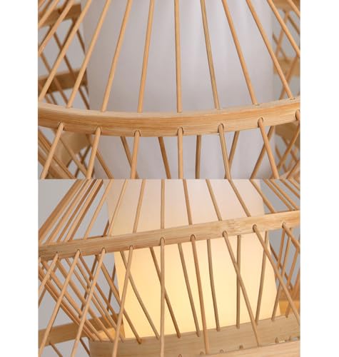 lamp Wicker Rattan Lantern Light Fixture Hanging Ceiling Lamp Hand Woven Bamboo Rustic Pendant Lighting Large Boho Coastal Chandelier for Bedroom Dining Room Kitchen Island Farmhouse - Image 2