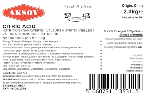 Aksoy Citric Acid Food Grade 2300gr || Non-GMO, Anhydrous, Make Your Own BathBomb, No Additives, Sour Drinks, Household Cleaning with Citric Acid Powder (Packaging may vary) - Image 5