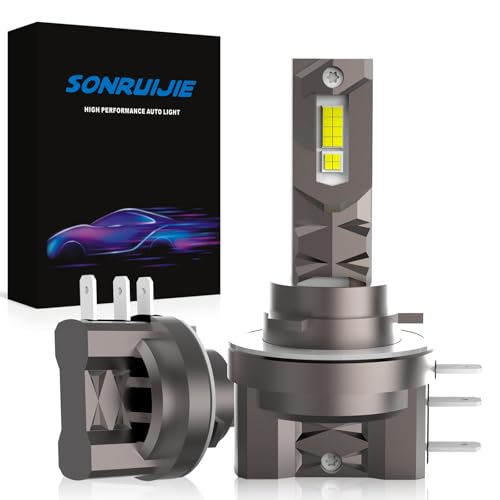 SONRUIJIE H15 LED Headlight Bulb 120W 20000LM 1:1 Halogen Size All in One H15 LED Bulb Conversion Kit with Cooling Fan 6000K WhitePack of 2