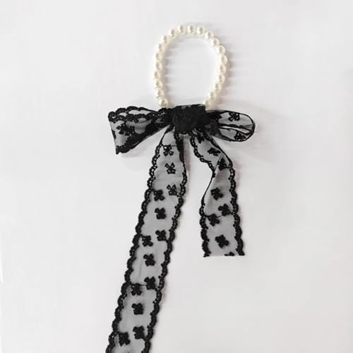 Cordón de perlas coreano con lazo de encaje y gomas de pelo para chica 4