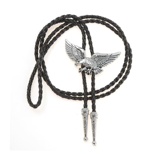 Image of Btilasif Bolo Tie for Men Western Cowboy American Eagle Bolo Tie Leather Necktie Necklace Costume Accessories,silver