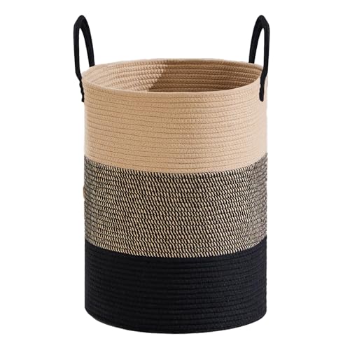 PEESHON Wäschekorb Rund 56L mit Baumwollgriffen, Faltbarer Wäschesammler, Schmutzwäschekorb, Aufbewahrungskorb für Waschküche, Schlafzimmer, Badezimmer, Wohnheim