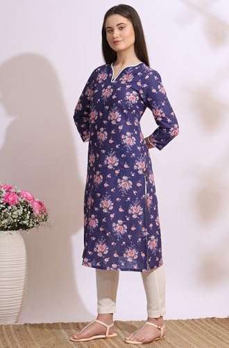 Image of W for Woman Pink Bold Geometric Printed Pure Cotton Straight Kurta