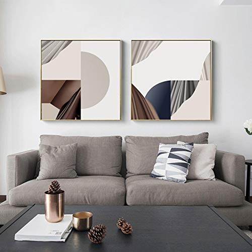 Peinture abstraite lumière de luxe moderne : duo de toiles 70x70cm salon