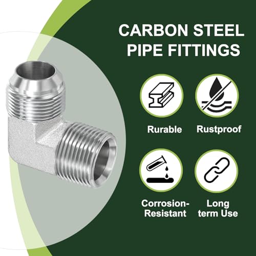 Image of PATIKIL 90 Degree Pipe Adapter, 2 Pcs 1-5 /16 inch Male 37 Flare JIC x 1 inch BSPT Male Connector Carbon Steel Elbow Fitting for Air Hydraulic Fluid Fuel Water Oil, Silver
