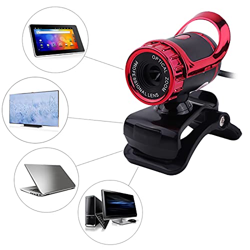 Agatige Webcam Mit Mikrofon, USB 2.0 HD Pro Webcam, 0,3 Mio. Pixel Clipon Webcam Webkamera HD 360 Grad Drehbarer Ständer, Integriertes Mikrofon Für PC(红色) – Bild 3