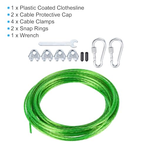 PATIKIL Plastic Coated Clothesline Kit, 5/32"x33ft Steel Core Clothes line Metal Cable & Wire Rope for Drying Clothes Outside Hanging - Image 3