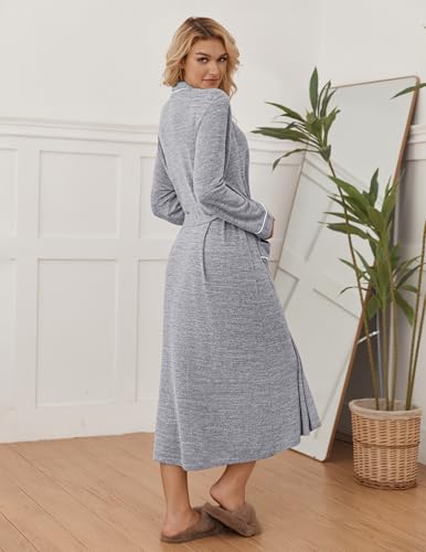 Image of Ekouaer Womens Robe Long Bathrobe Lightweight Soft Knit Kimono Robes Ladies Casual Sleepwear S-3XL