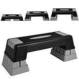 Happytools 28'' Aerobic Stepper, 5’’ 7’’ 9’’ Levels Height Adjustable Fitness Step Trainer, Exercise Step Platform w/Risers & Non-Slip Foot Pads for Home Gym Cardio Strength Training (Gray & Black)