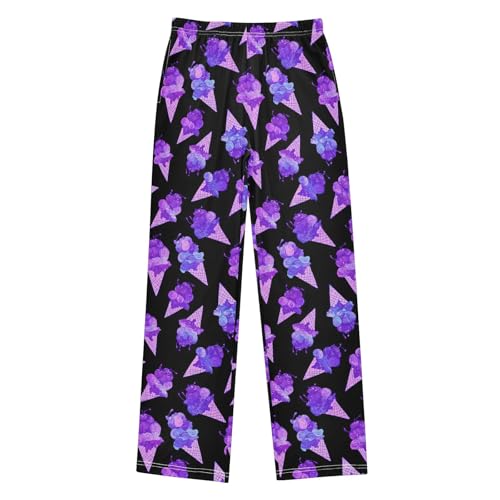 Pajama Pants Lounge Sleep PJ Bottoms Sleepwear Elastic Waist Drawstring S Flower Ice Cream