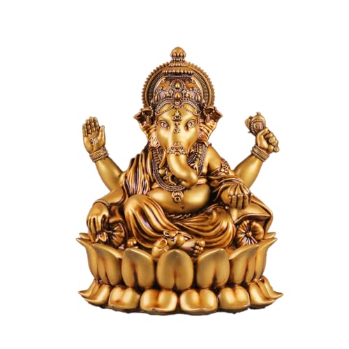 Image of Artarium Resin Small Lord Ganesha Idol (Height 4-Inch), Lotus Ganpati Murti Statue, Handcrafted for Car Dashboard Home Temple and Home Decor Gift Item - Gold Finish