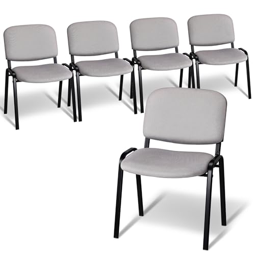 Image of VINGLI Waiting Room Stacking Chairs, 5-Pack Mesh Church Conference Stackable Chair Set, for Office Guest & Reception Meeting Rooms, Lobby, Simple&Space-Saving, Mesh-Grey