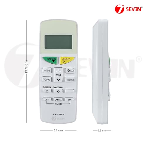 Image of 7SEVEN Compatible with Daikin AC Remote Control ARC484B16 Model 132J Suitable for 1 1.5 2 Ton Split and Window Air Conditioner - Match Each Key by Key Exactly with existing Remote Function