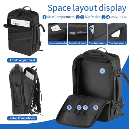 Carry On Backpack for Airplanes, 22-40L Expandable Mens Travel Backpack, Multifunctional 17.3 inch Business Laptop Backpack for Traveling on Airplane2