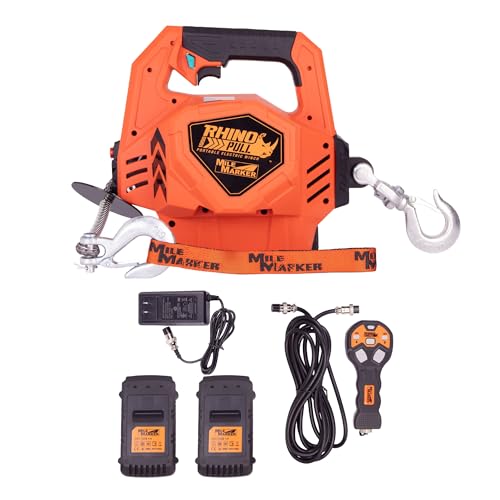 Mile Marker 71-1000 71-1000-29 Rhino Pull 1000 Portable Electric Winch | 39 Feet of Synthetic Rope | Lifts or Pulls Up to 1000 Pounds | Includes Extra Battery