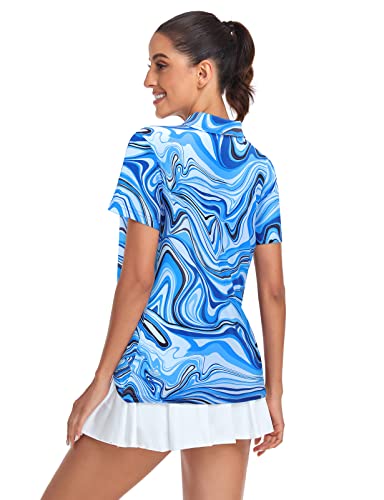 Tanst Sky Gym Shirts For Women, Funny Short Sleeve Workout Yoga Tunic Tops Summer Quick Dry Tennis Golf Apparel Sun Protection Quarter Zip V Neck Pullover Outdoor Running Hiking Clothes Blue 2Xl #TOP1