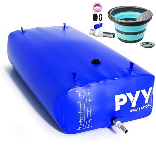Image of PYY Water Storage Bladder - Foldable Portable Water Bladder Tank with Spigot Large Water Bob Bathtub Emergency Water Bladders for Outdoor RV Car Camping Overflow Kit Blue