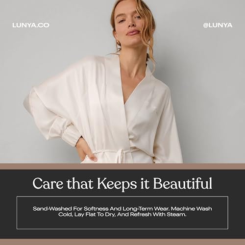 Image of Lunya Washable Silk Robes for Women - Lightweight Short Robes with Pockets, Removable Belt & Interior Tie - Multiple Colors