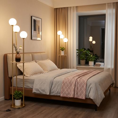 Image of Fiqevs 3 Globe Floor Lamp with Shelves - Living Room Modern Standing Lamp