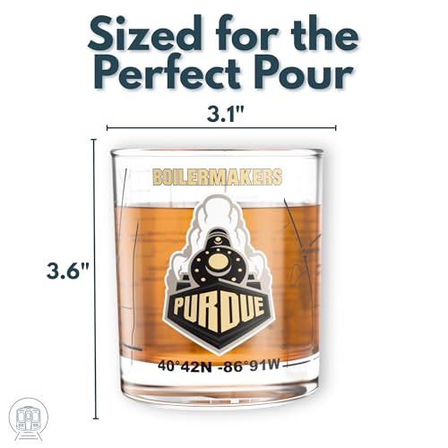 Image of Greenline Goods - University of Purdue Boilermakers College Whiskey Glasses (Set of 2), 10 oz - Full-Color Logo + Campus Map