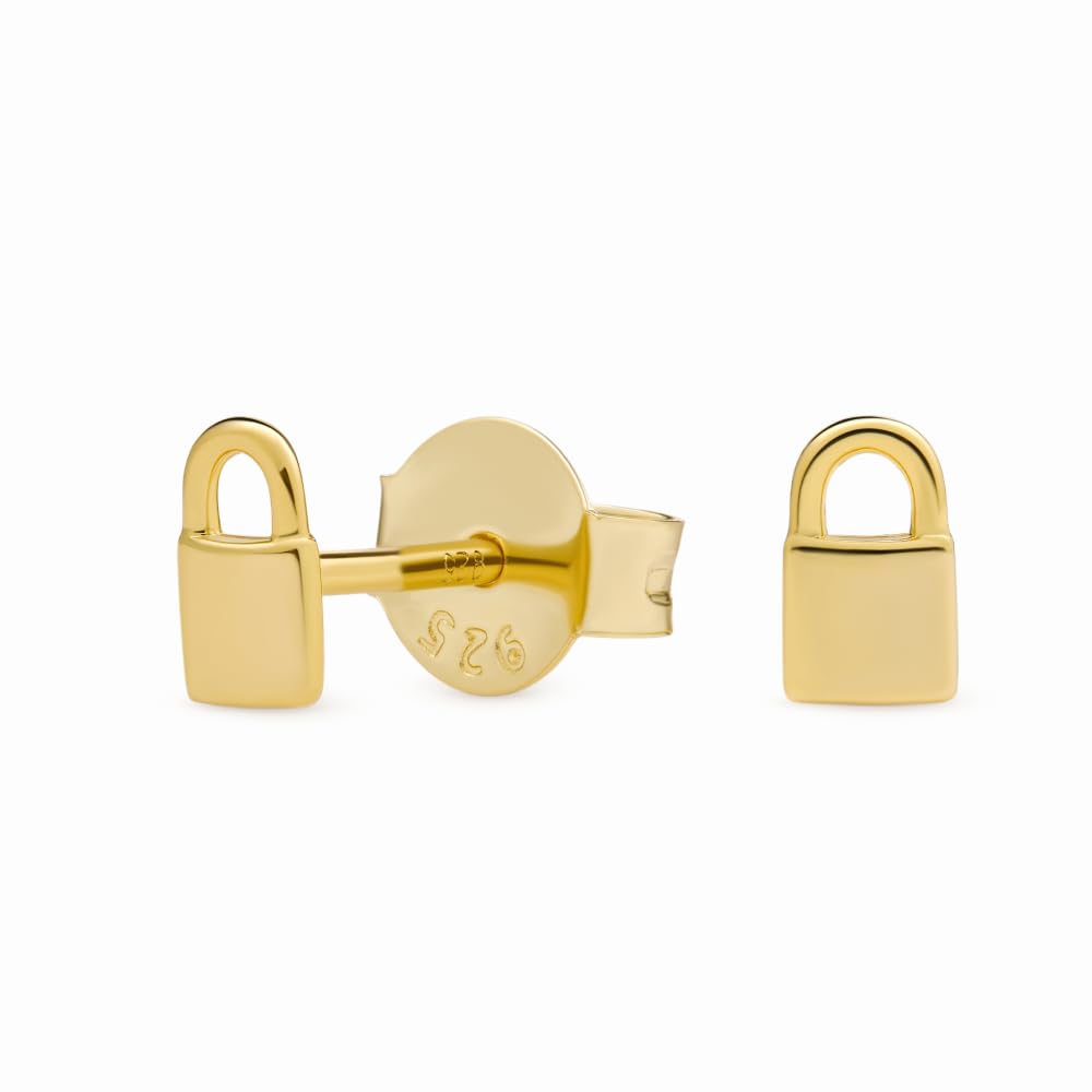 iocani ii IOCANI Pendientes Lock - Plata de ley 925 bañada en oro de 14 quilates