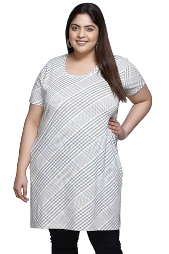 Image of RYSH Women's All-Over Printed Cotton Plus Size Longline T-Shirt with Pockets