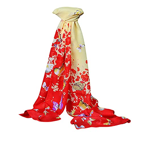 Générique Papillons Shawl imprimé écharpe Longue à Double Usage Soie et écharpe Femmes Foulard Protection Canapé Angle Chien (Red, One Size)